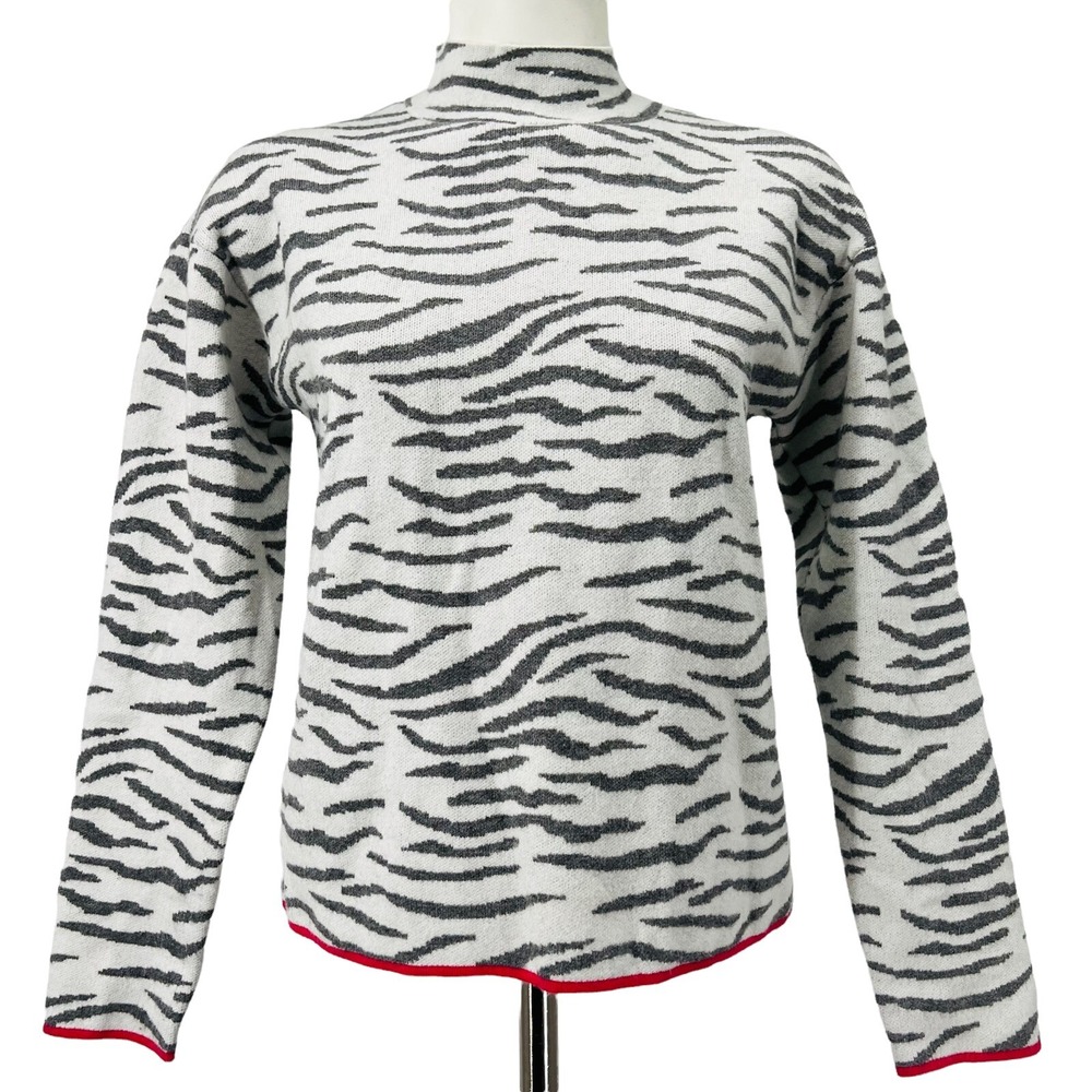 Anthropologie Women's Mock Pullover Grey Zebra Lizzie Sweater XS Viscose Blend